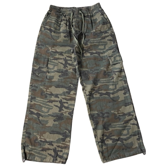 Unbranded Other - Mens Y2K Camouflage Cargo Pants Elastic Waist Drawstring100% Cotton Size Large